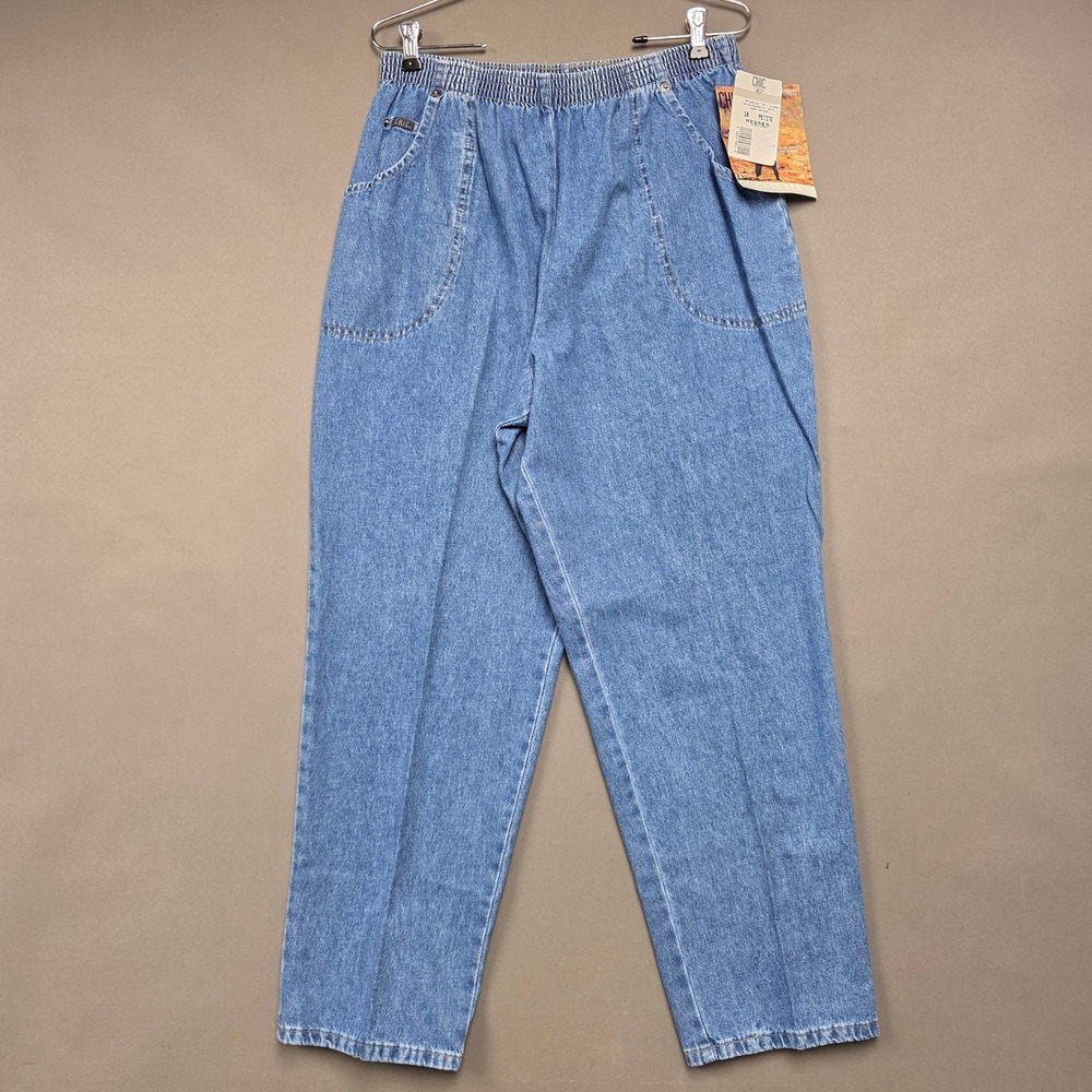 Vintage Chic Casuals Elastic Waist Denim Pants Light Wash Blue 18 Petite NWT
